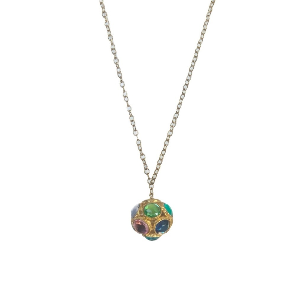 Vintage MCM Gold Tone Long Necklace Colorful Gems - Picture 2 of 6
